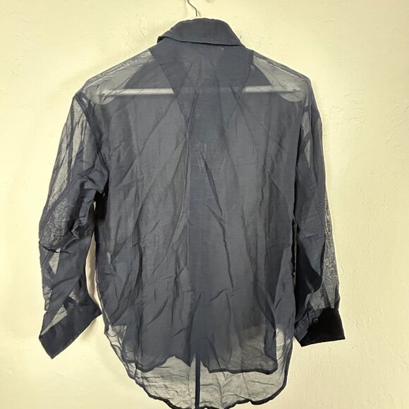 Rag & Bone Womens Navy Sheer Boyfriend Shirt XXS Button-Up Long Sleeve New $225 - Picture 2 of 8